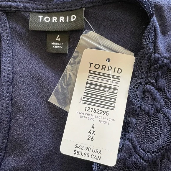 🆕 Torrid | Studio Knit Lace Yoke Crew Neck Top - Picture 3 of 5